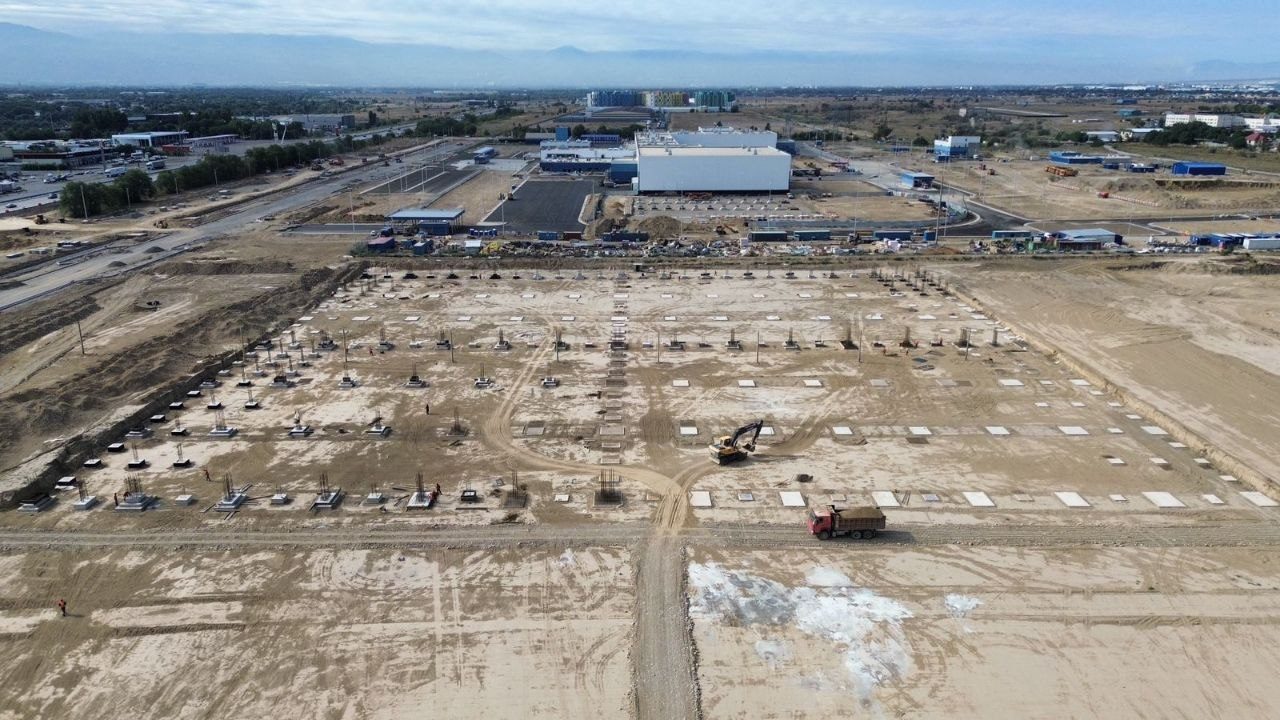 Aerial of the site: foundation pocket grid and plant
